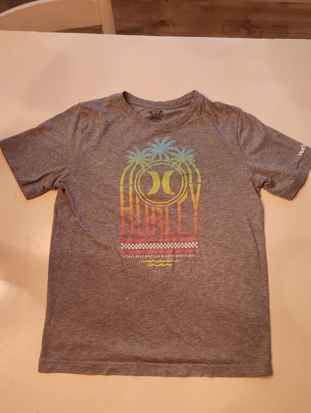 Hurley Boys Gray Heathered Palm Tree Sunset Graphic T-Shirt